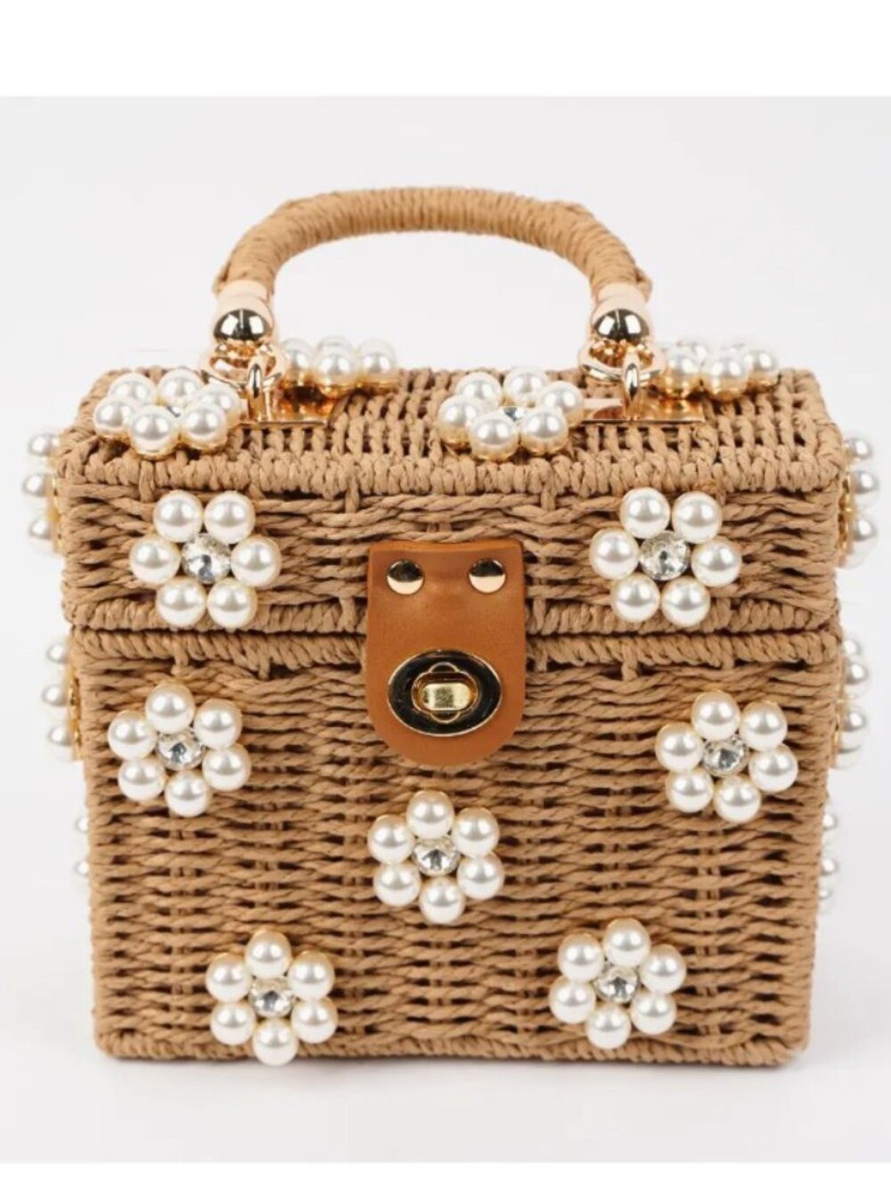 Daisy Embellished Straw Bucket Bag | Rattan Flower Box Purse by Jenna Lee - Picture 1 of 9
